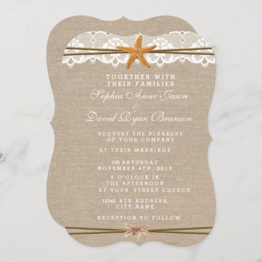 結婚式招待状素朴ビーチヒトレース 招待状 (正面/裏面)