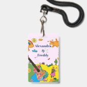 結婚式招待状素朴フェスティバルヒッピーおもしろい バッジ (正面（ネックストラップ付）)