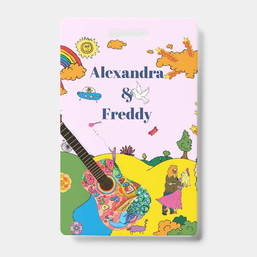 結婚式招待状素朴フェスティバルヒッピーおもしろい バッジ (正面)