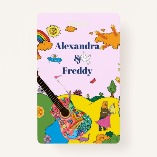 結婚式招待状素朴フェスティバルヒッピーおもしろい バッジ (正面)