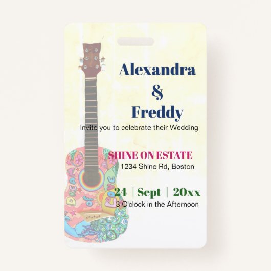 結婚式招待状素朴フェスティバルヒッピーおもしろい バッジ (裏面)