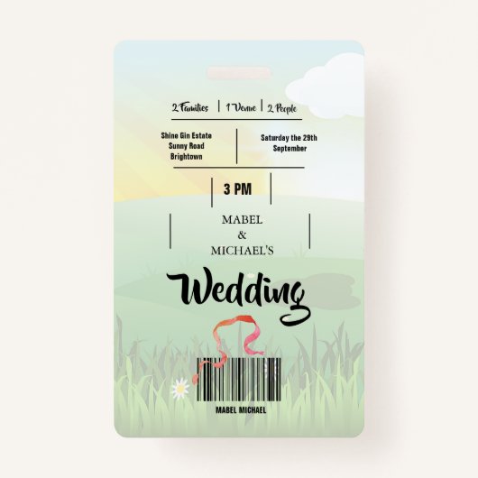 結婚式招待状素朴フェスティバルフィールドおもしろい バッジ (裏面)