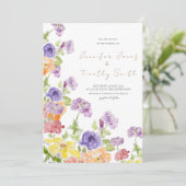 結婚式招待状紫色の黄色とオレンジ色の花 招待状 (スタンド正面)