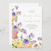 結婚式招待状紫色の黄色とオレンジ色の花 招待状 (正面/裏面)