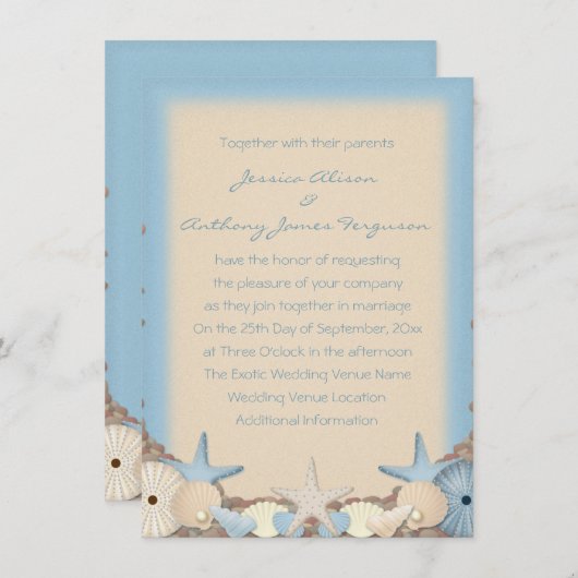 結婚式招待状美しい熱帯ビーチシェル 招待状 (正面/裏面)