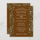結婚式招待状茶色の渦巻きと花 インビテーションポストカード (正面/裏面)