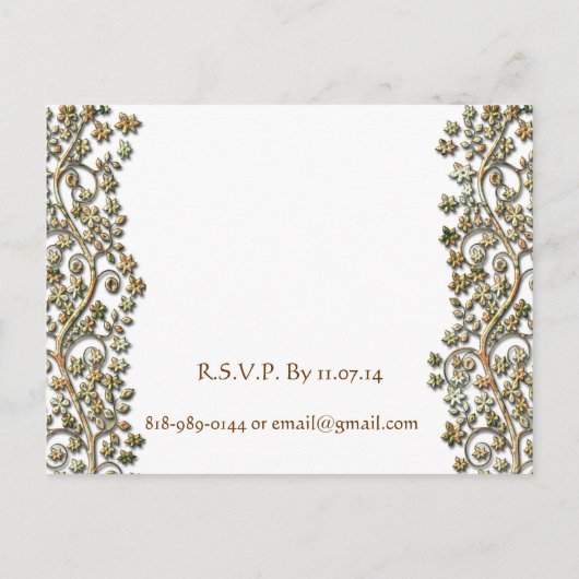 結婚式招待状茶色の渦巻きと花 インビテーションポストカード (裏面)