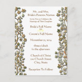 結婚式招待状茶色の渦巻きと花 インビテーションポストカード (正面)