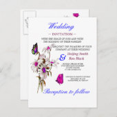 結婚式招待状蝶とピンクのデイジー インビテーションポストカード (正面/裏面)