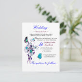 結婚式招待状蝶と青いデイジー インビテーションポストカード (スタンド正面)