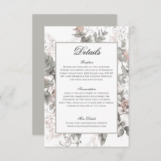 結婚式招待状詳細情報 エンクロージャーカード (正面/裏面)