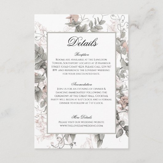 結婚式招待状詳細情報 エンクロージャーカード (正面)