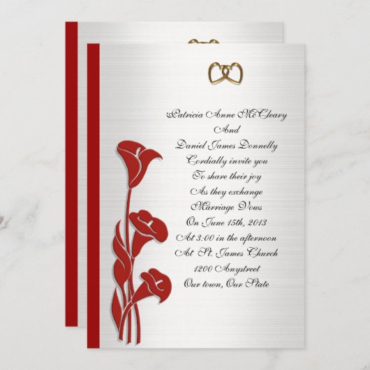 結婚式招待状赤カラーリリー 招待状 (正面/裏面)