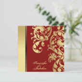 結婚式招待状赤金ゴールドきらめくフローラ渦巻き 招待状 (スタンド正面)