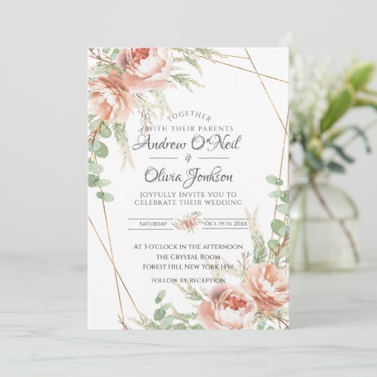 結婚式招待状赤面バラ 招待状 (スタンド正面)