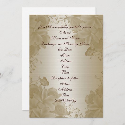 結婚式招待状金ゴールドサテンプルメリア 招待状 (正面/裏面)