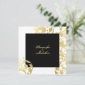 結婚式招待状金ゴールド白黒エレガントフローラ 招待状 (スタンド正面)