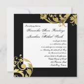 結婚式招待状金ゴールド白黒エレガントフローラ 招待状 (裏面)
