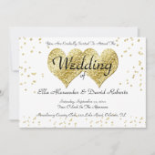 結婚式招待状金ゴールド紙吹雪金ゴールドハート 招待状 (正面)