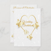 結婚式招待状金ゴールド色ハート蝶 招待状 (正面/裏面)