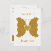 結婚式招待状金ゴールド蝶ハート 招待状 (正面/裏面)