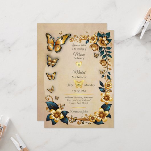 結婚式招待状金蝶 招待状 (正面/裏面インサイチュ)