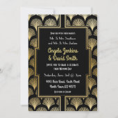 結婚式招待状1920のブラック金ゴールドアールデコファン 招待状 (正面)