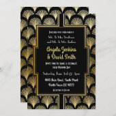 結婚式招待状1920のブラック金ゴールドアールデコファン 招待状 (正面/裏面)
