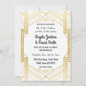 結婚式招待状1920のホワイトおよび金ゴールドアールデコ 招待状 (正面)