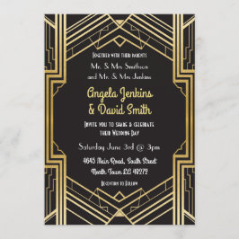 結婚式招待状1920年のブラック&金ゴールドアールデコ 招待状