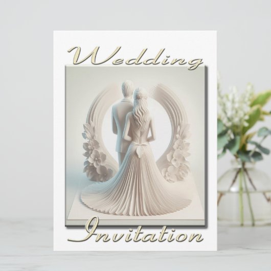 結婚式招待状3Dカップルの花の輪 招待状 (スタンド正面)