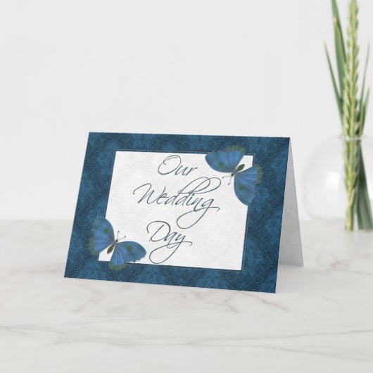 結婚式招待状5X7バタフライBrocadeティール(緑がかった色) 招待状 (正面)