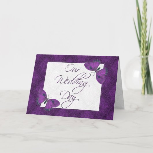 結婚式招待状5X7バタフライBrocade紫 招待状 (正面)