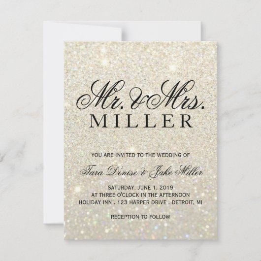 結婚式招待状-すてきなホワイトゴールドのグリッター 招待状 (正面)