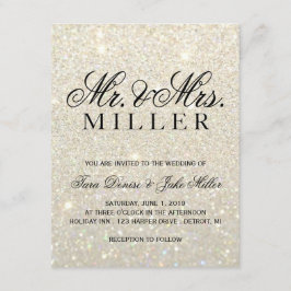 結婚式招待状-すてきなホワイトゴールドのグリッター 招待状