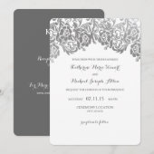 結婚式招待状|のヴィンテージのレースの銀 招待状 (正面/裏面)