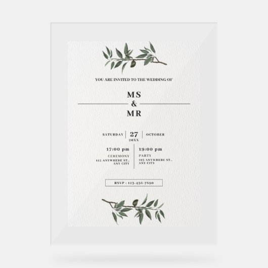 結婚式招待状 アクリルサイン (正面)