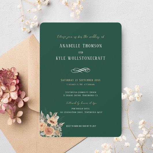 結婚式招待状-エレガントフローラ濃い緑 招待状