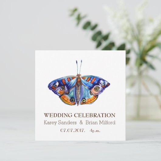 結婚式招待状,エレガントブルーバタフライアート 招待状 (スタンド正面)