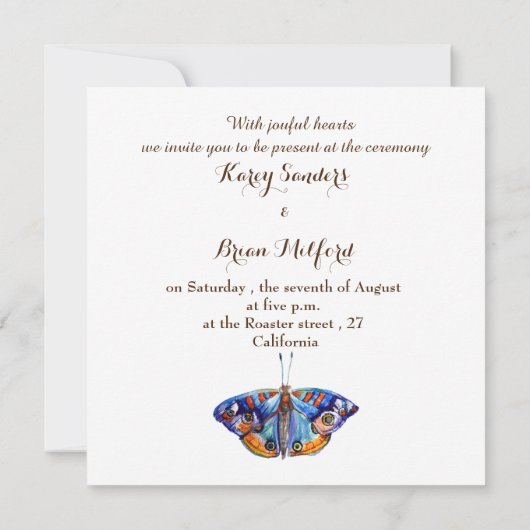 結婚式招待状,エレガントブルーバタフライアート 招待状 (裏面)