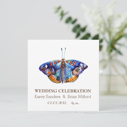 結婚式招待状,エレガントブルーバタフライアート 招待状 (スタンド正面)