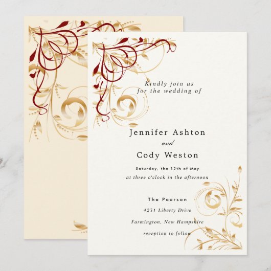 結婚式招待状 エレガント ゴールド スワール カラー オプション 招待状 (正面/裏面)