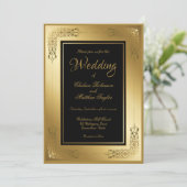 結婚式招待状 エレガント ブラック ゴールドフレーム 招待状 (スタンド正面)