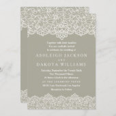 結婚式招待状|オリーブグリーンにホワイトレース 招待状 (正面/裏面)