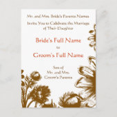 結婚式招待状 – オレンジ色のヴィンテージ花 案内ポストカード (正面)