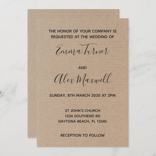 結婚式招待状 | クラフト紙スクリプト 招待状 (正面/裏面)