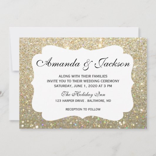 結婚式招待状 - グリット ファブ ツー - ゴールド 招待状 (正面)