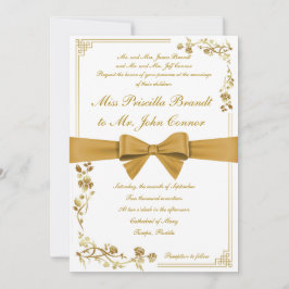結婚式招待状 ゴールドのリボン 招待状