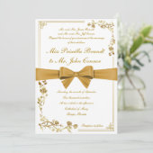 結婚式招待状 ゴールドのリボン 招待状 (スタンド正面)