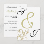 結婚式招待状 ゴールドの花 オーダーメイド モノグラム 招待状 (正面/裏面)
